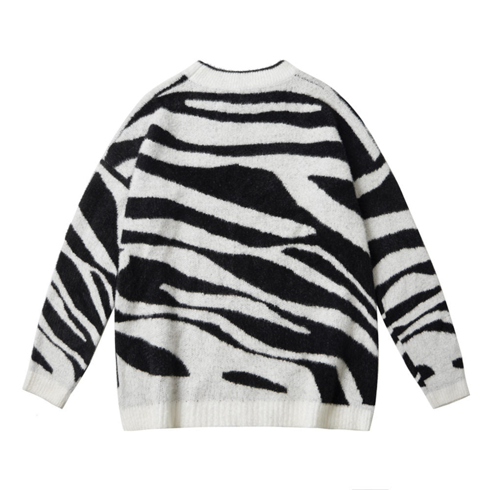 Lazy Wind Zebra Pattern Sweater Men's Ins Street Trend Loose Round Neck