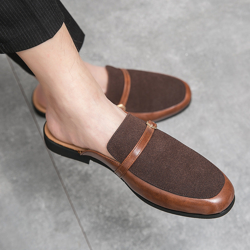 Men's British Half Slippers Small Leather Shoes Men's Slippers
