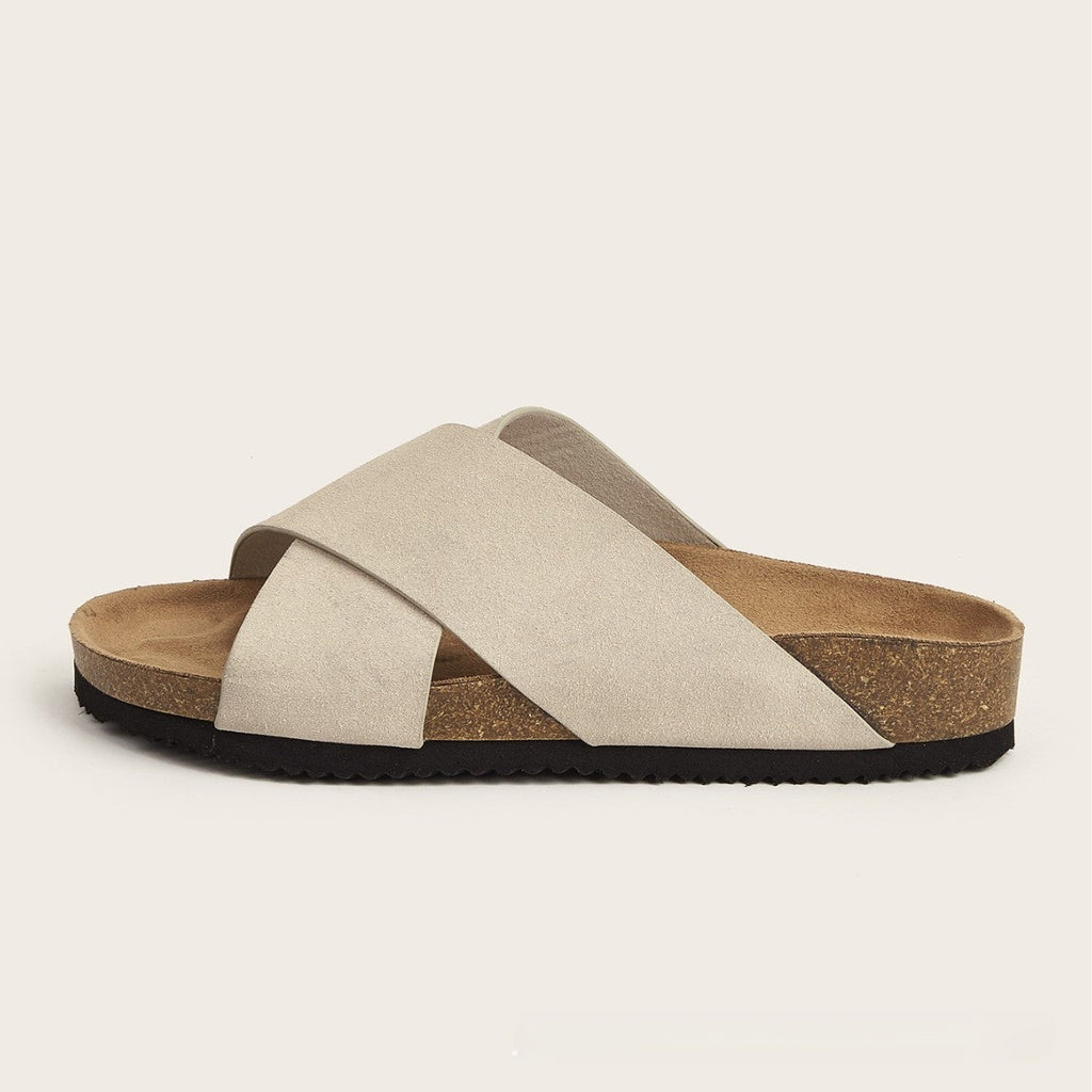 European And American Plus Size Khaki Round Toe Cross Roman Style Slip-on Flat Sandals