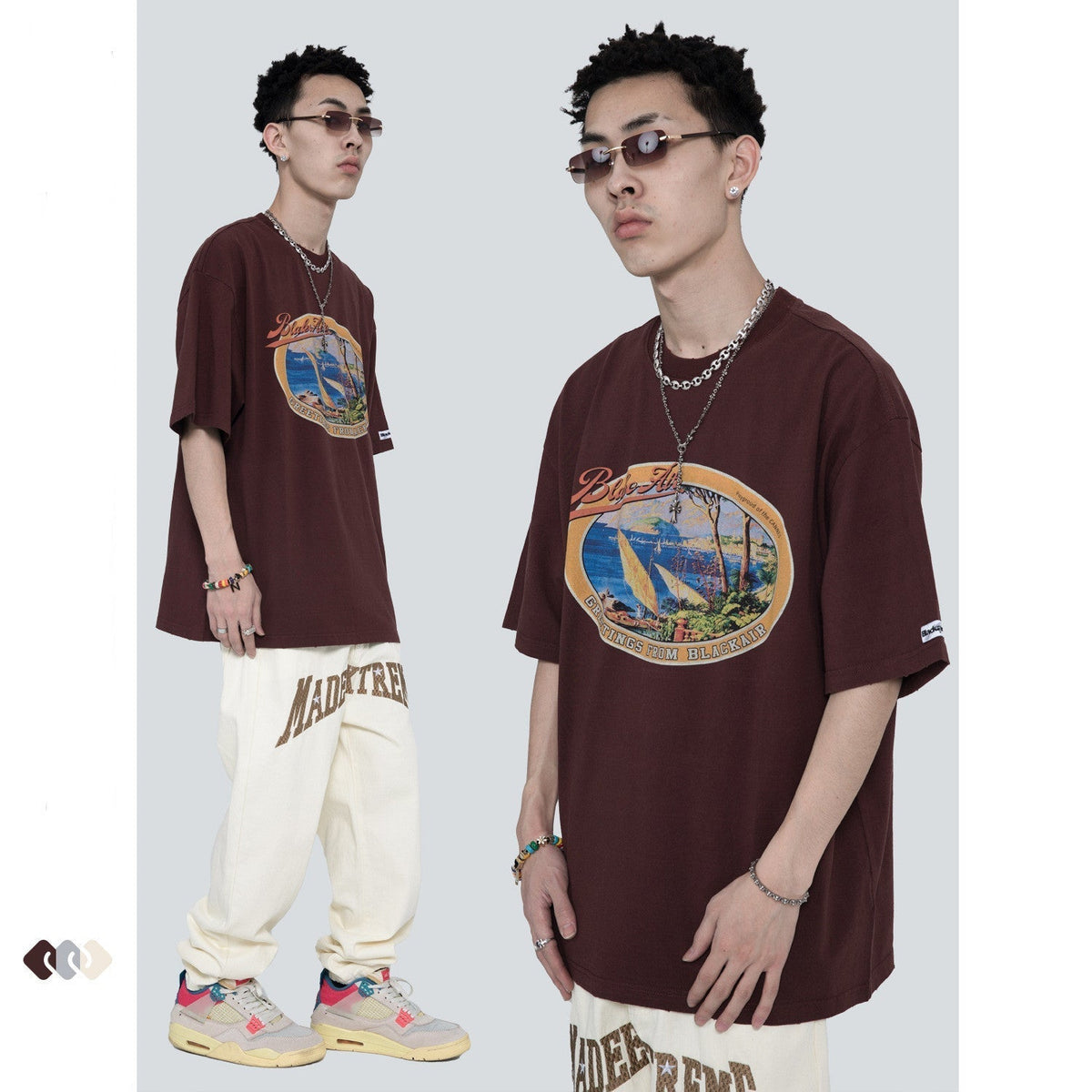 Men's And Women's Retro Washed And Old Printed Short Sleeves