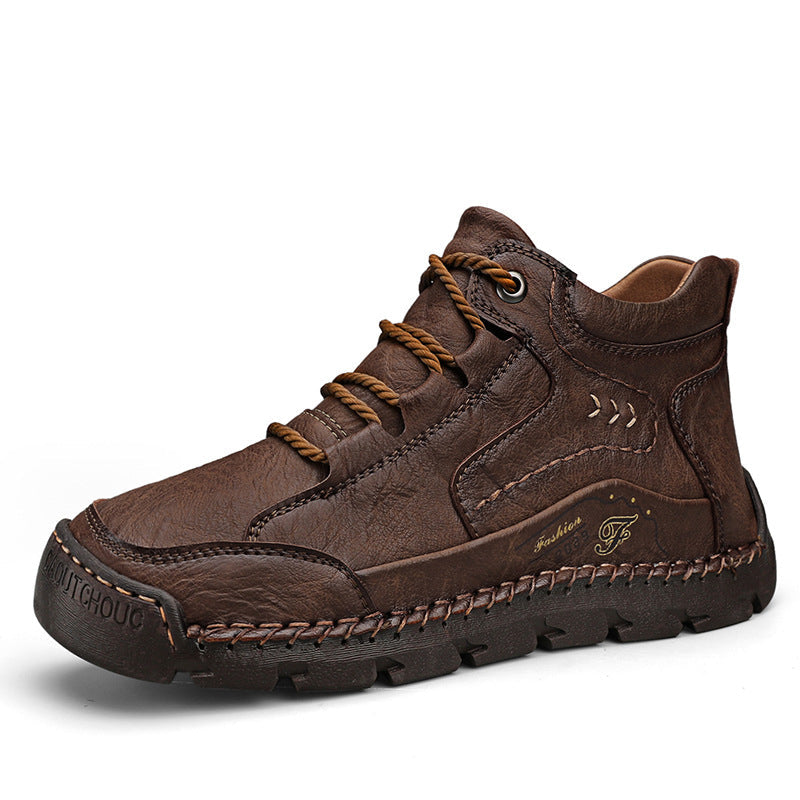 Fleece-lined Warm Mid-top Cotton-padded Shoes Soft Bottom Stitching Non-slip Men's Outdoor Leisure Shoes
