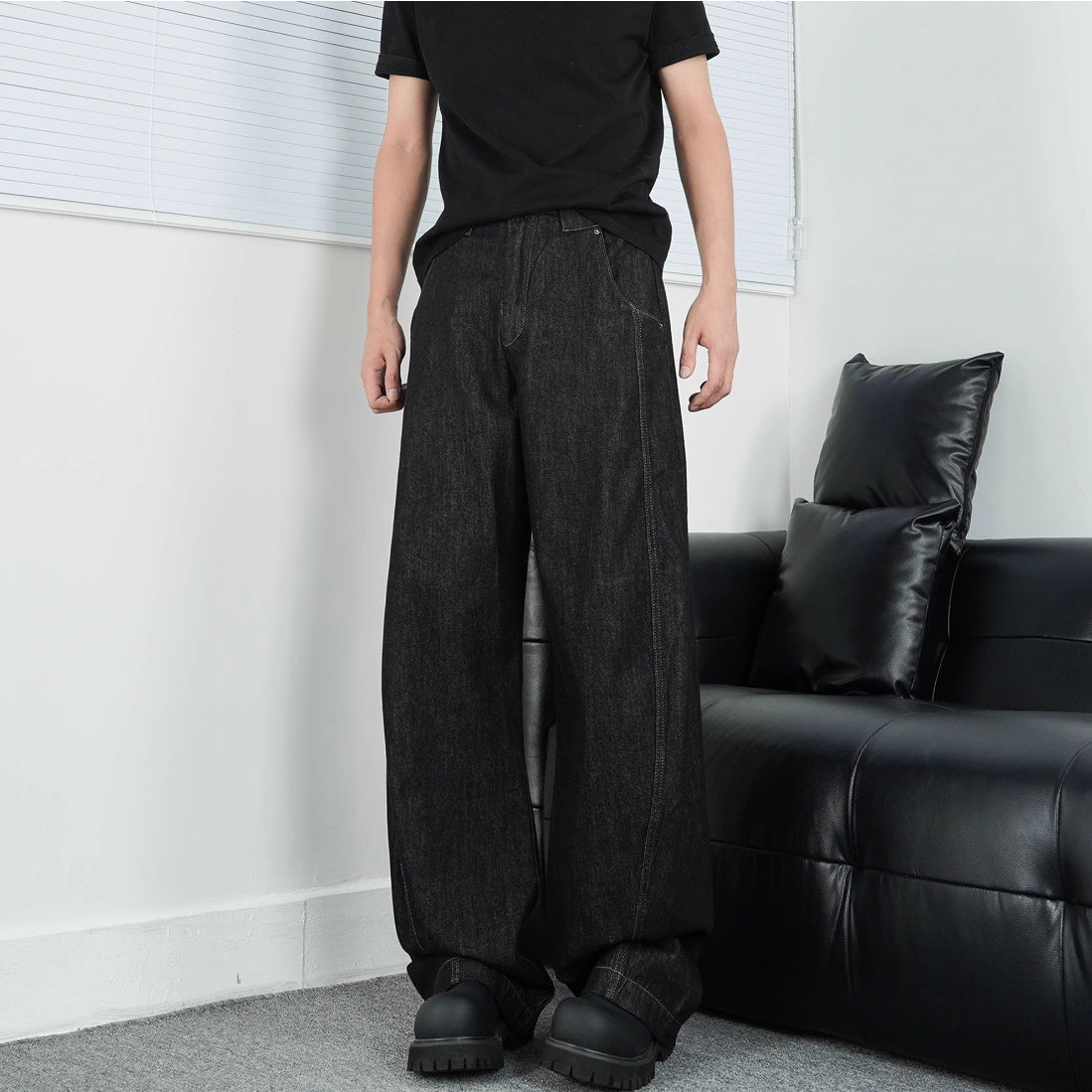 Black Wide-leg Jeans Men's Loose Mopping Casual Pants