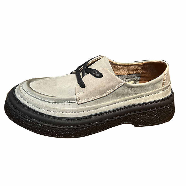 Round Head Genuine Leather Platform Men's Slip-on Leather Shoes