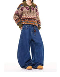 Mens High-Waisted Retro Straight Jeans Summer Wide-Leg Pants