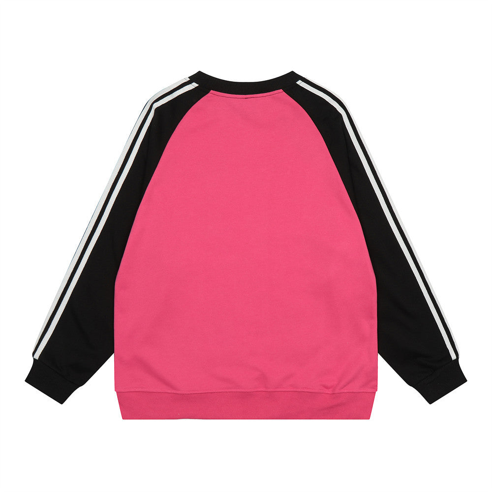 Long Sleeve Stitching Contrast Color Round-neck With Fleece Lining Sweater