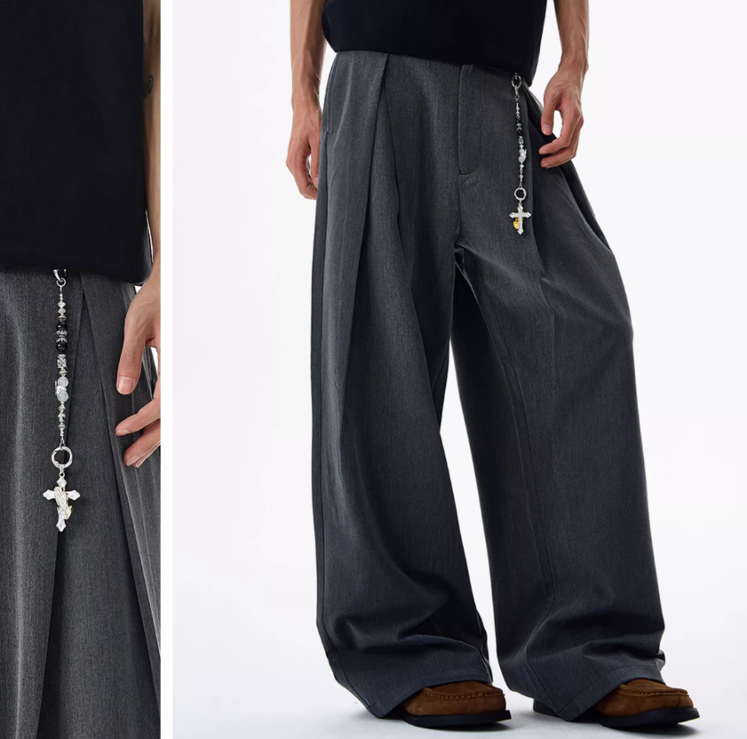Design Sense Double Pleated Profile Suit Pants Men And Women High Sense