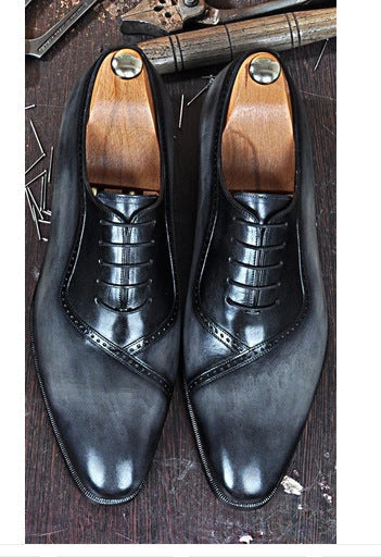 Men's Fashion Round Toe Lace Up Casual Gradient Color Leather Shoes
