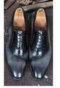 Men's Fashion Round Toe Lace Up Casual Gradient Color Leather Shoes
