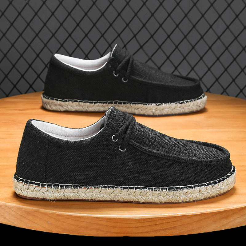 Men's Straw Fisherman Summer Canvas Casual Old Linen Tide Cloth Shoes