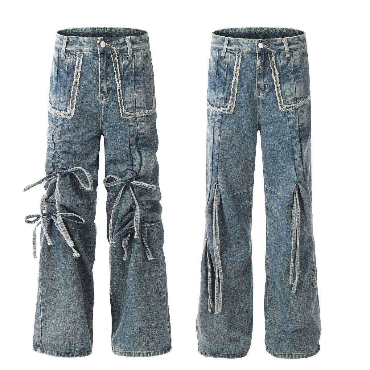 Drawstring Ruffle Design Sense Denim Trousers Men