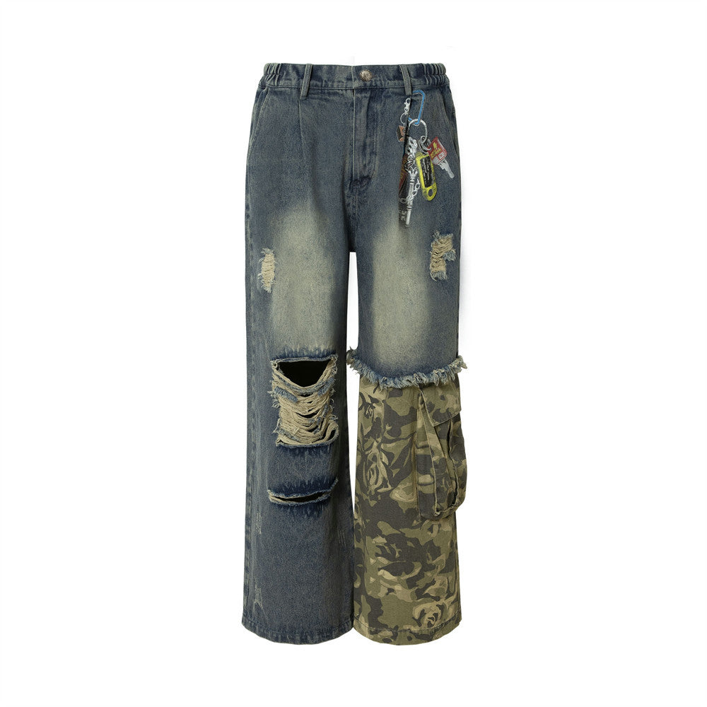 Heavy Industry Washing Hole Denim Trousers Men