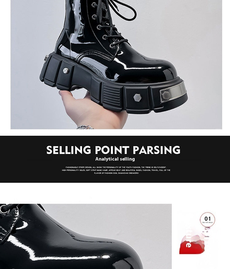 Men's Chunky Heel Platform Round Head Lace-up Martin Boots
