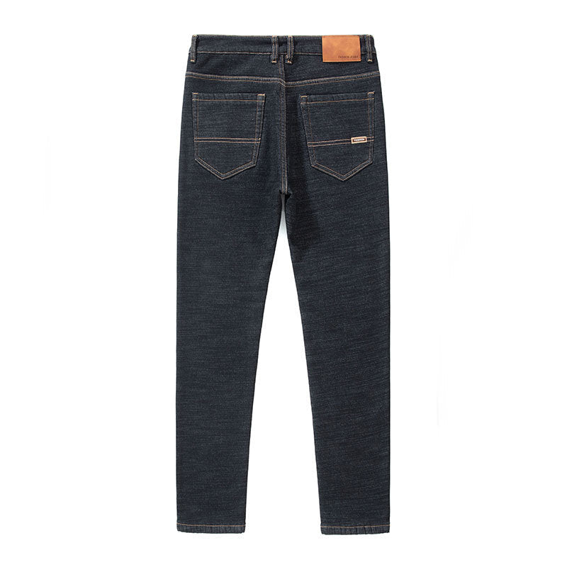 Men's Loose Straight Stretch Fleece-lined Jeans Thickened For Warmth With Lamb Fleece