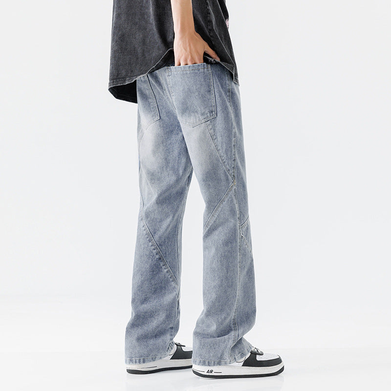 Men's American-style Retro Drawstring Design Stitching Jeans