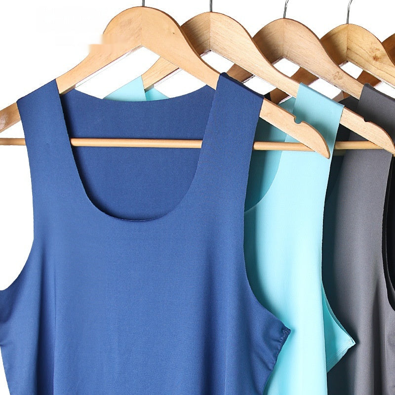 Ice Silk Seamless Men's Vest Round Neck Sleeveless Shirt Wide Shoulder Underwear