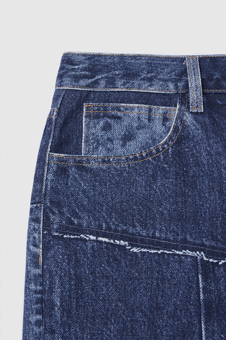 Men's Patchwork Cut Digital Printing Jeans