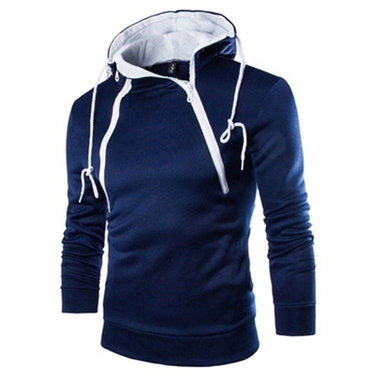 Double Zip Cardigan Contrast Hooded Jacket