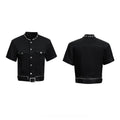 Pearl Edging Short Sleeve Denim Suit