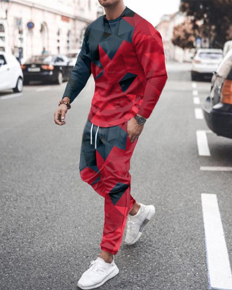 3d Digital Printing Crew Neck Sweater Sports Trousers Suit