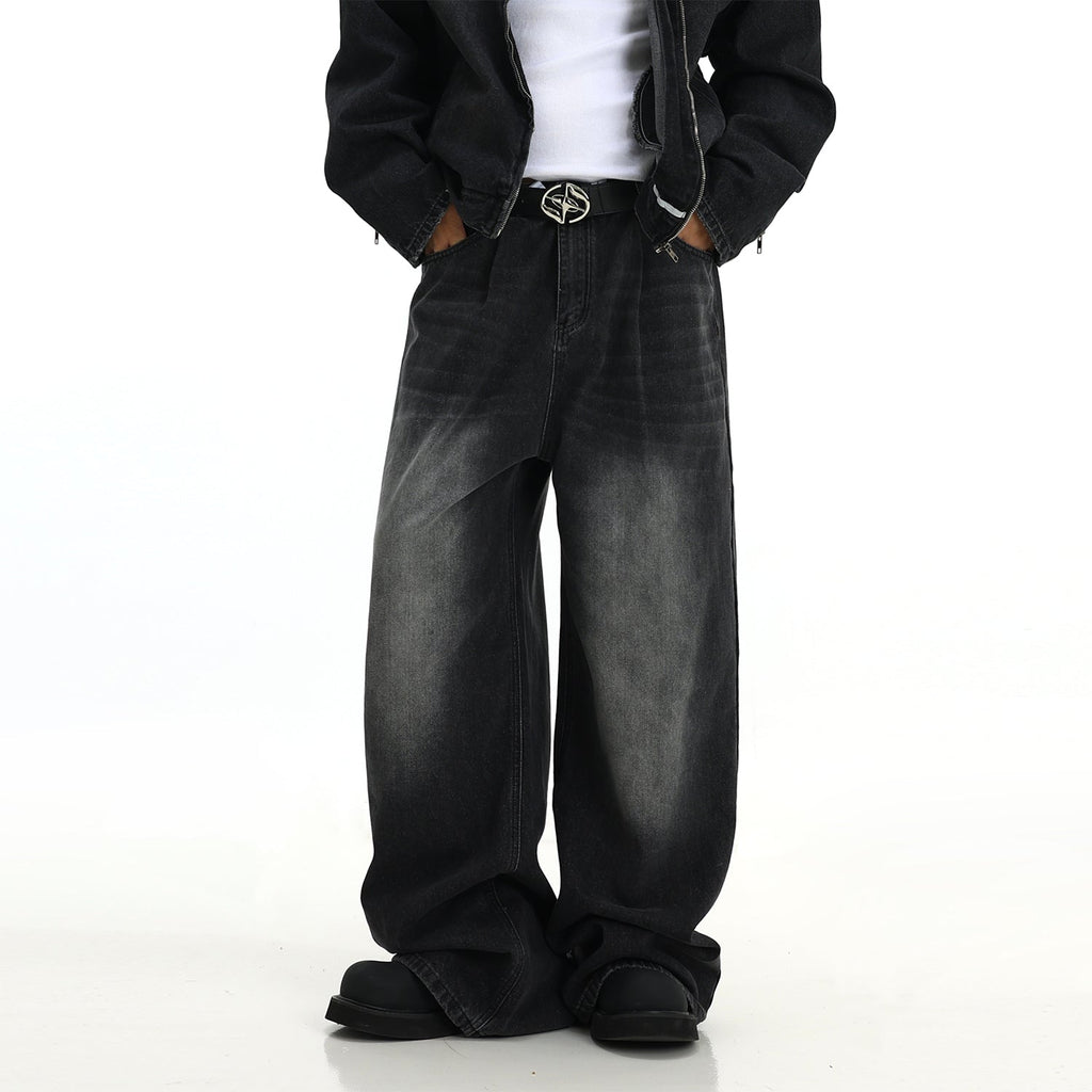 Retro Washed Jeans Men's Straight Casual Wide-leg Pants