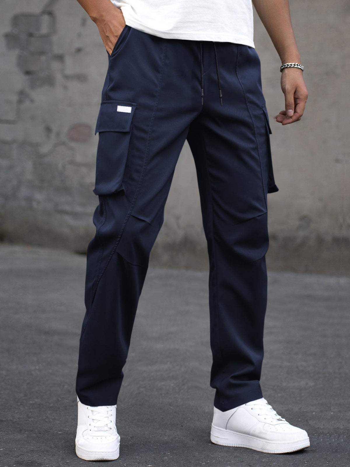 Men's Outdoor Casual Multi-Pocket Drawstring Patchwork Work Trousers