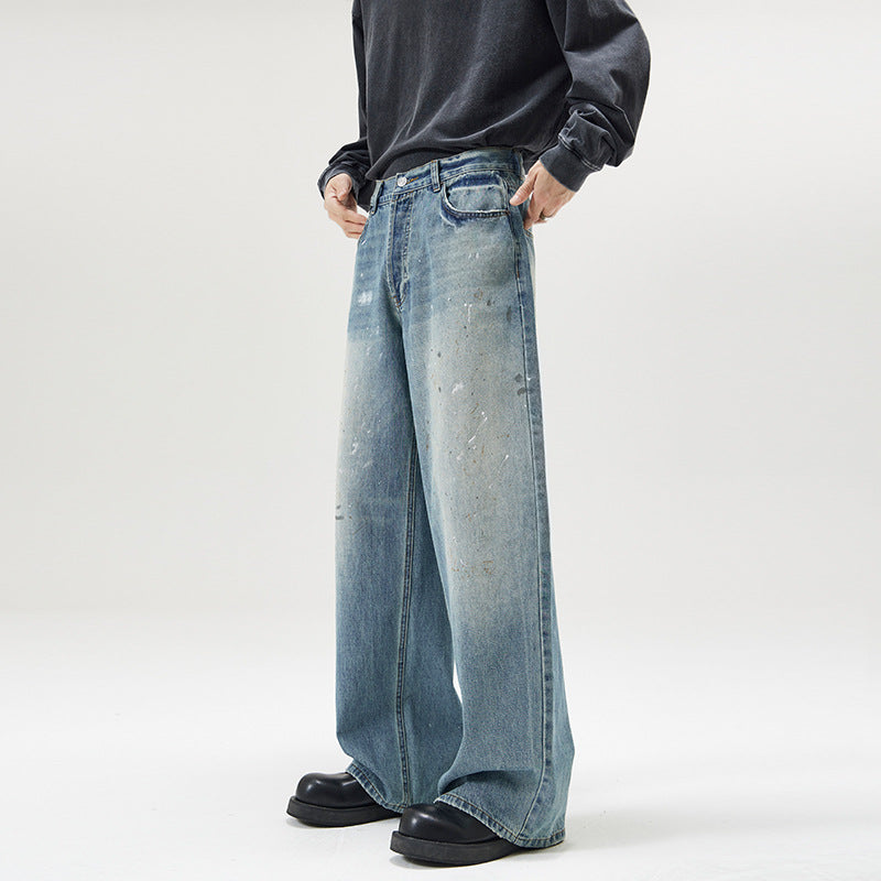 American-style Splash-ink Washed Loose Jeans