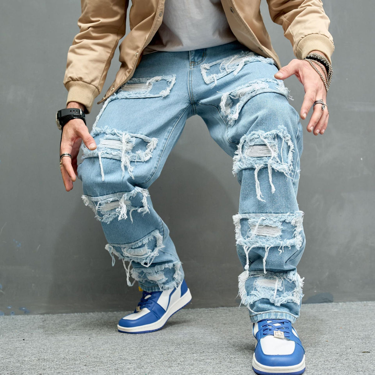 Men's Jeans Worn Stretch Slim Fit