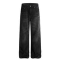 Retro Whisker-washed Distressed Straight-leg Denim Jeans