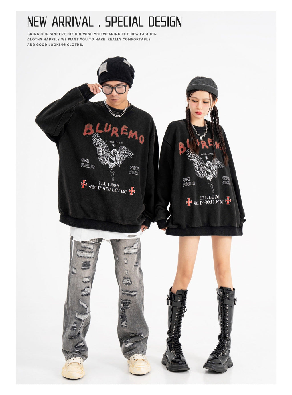 American Retro Washed Printed Terry Sweater
