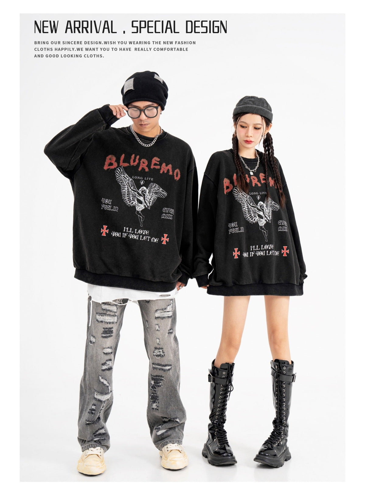 American Retro Washed Printed Terry Sweater