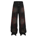 Washed Distressed Embroidery Tassel Jeans Wide-leg Straight Trousers
