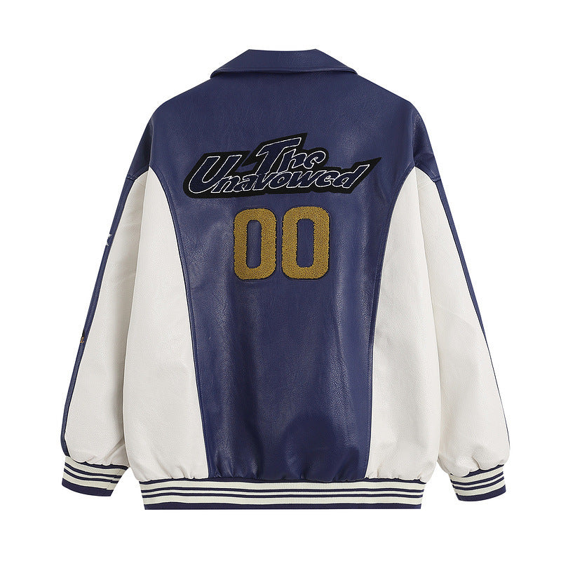 Street Retro PU Baseball Uniform Men's Embroidered Loose Jacket