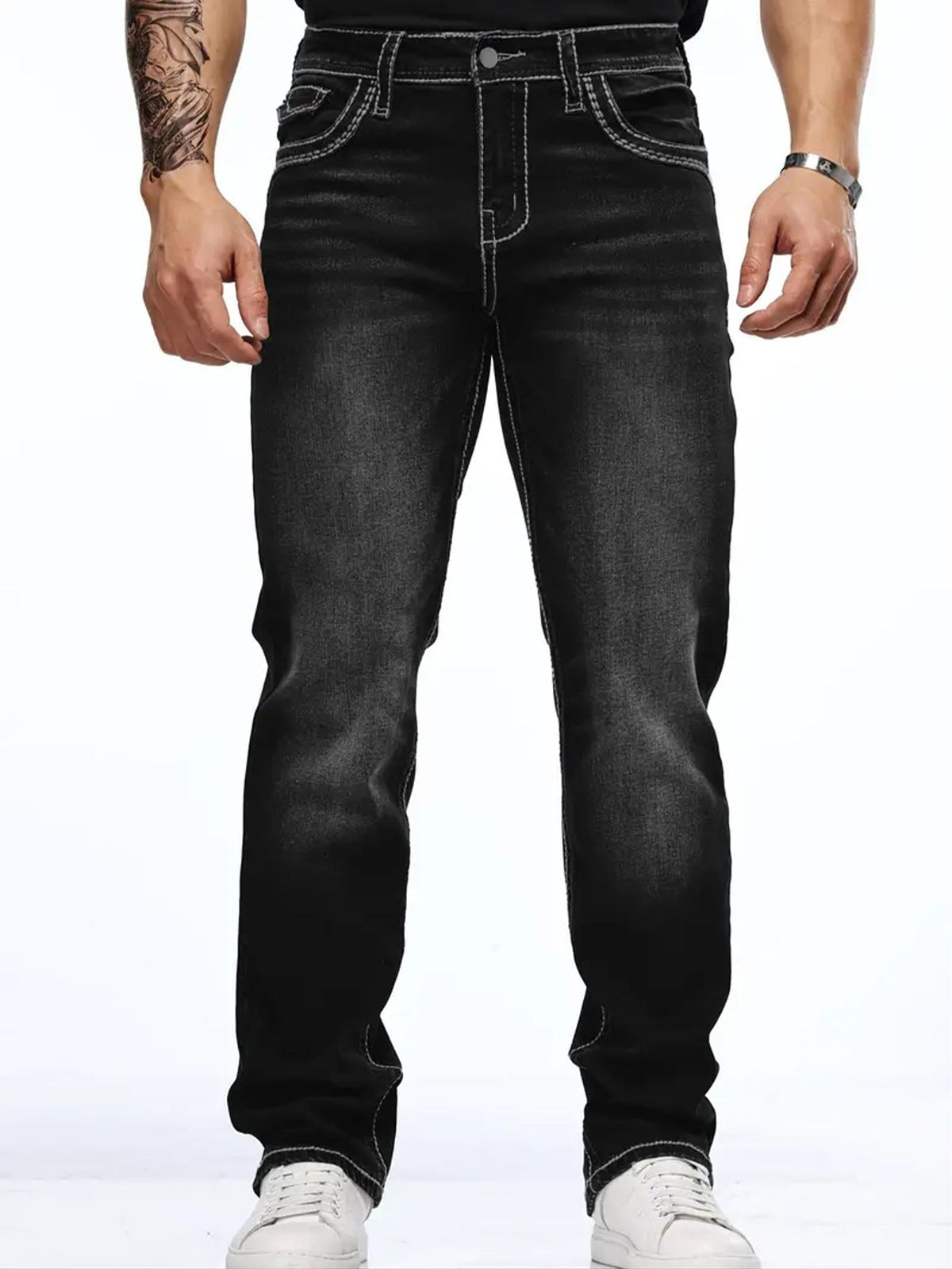 Stretch Multi-craft Slim Fit Show Thin Black Straight Men's Trousers