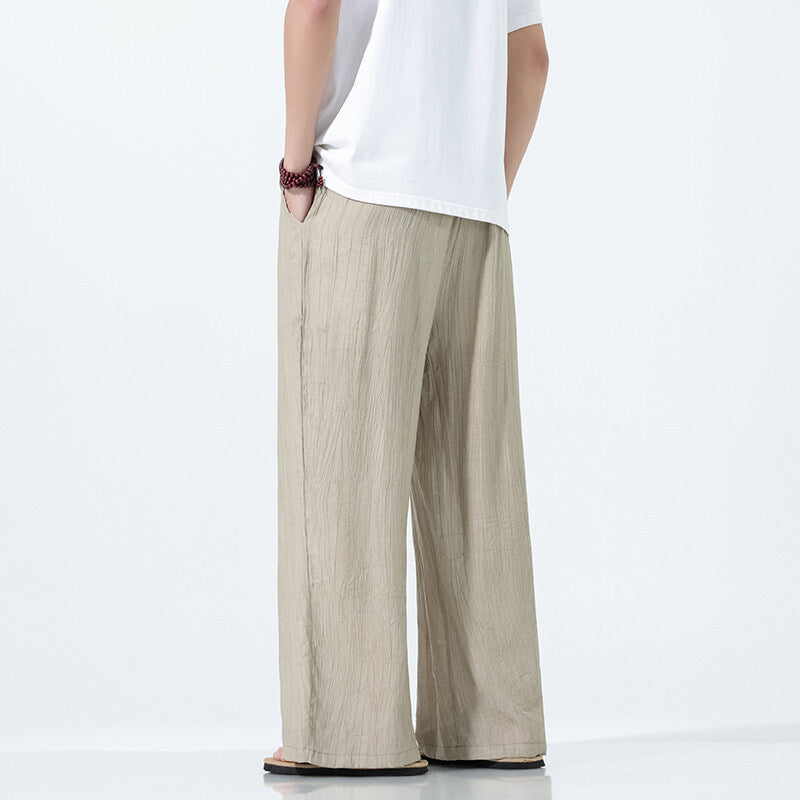 National Style Men's Trendy Straight-leg Trousers Breathable Wide Leg