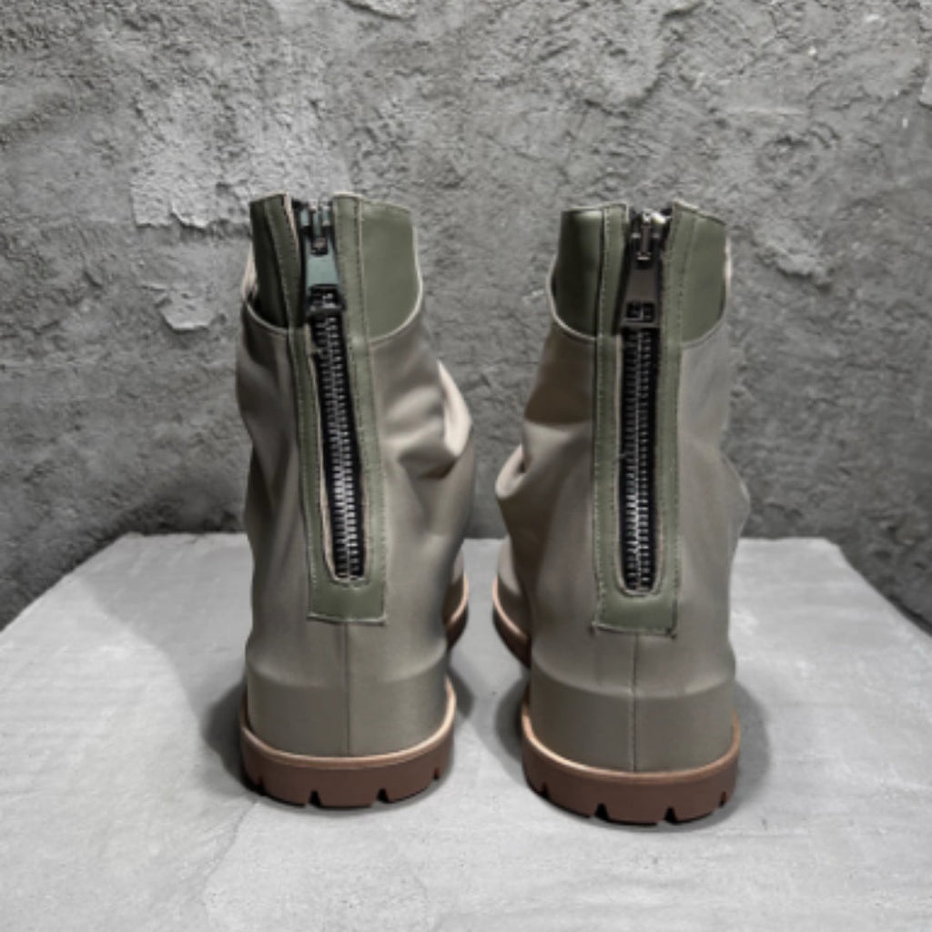 Zip Platform Men's High-top Pleated Leather Knight Boots