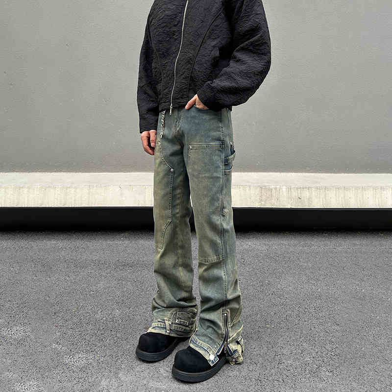 Retro Straight Micro-pull Zipper Jeans