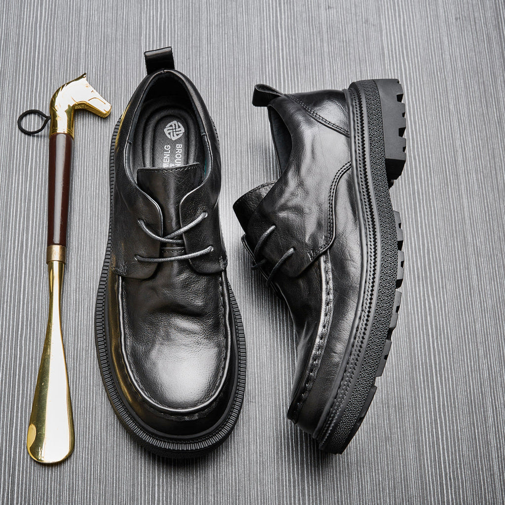 Casual Leather Shoes Men's Summer New Lace Up Round Toe Cowhide