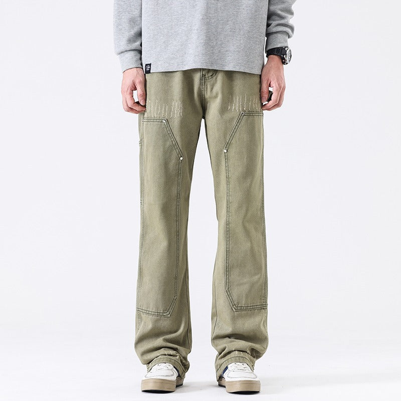 American High Street Vibe Wind Washed Distressed Army Green Jeans