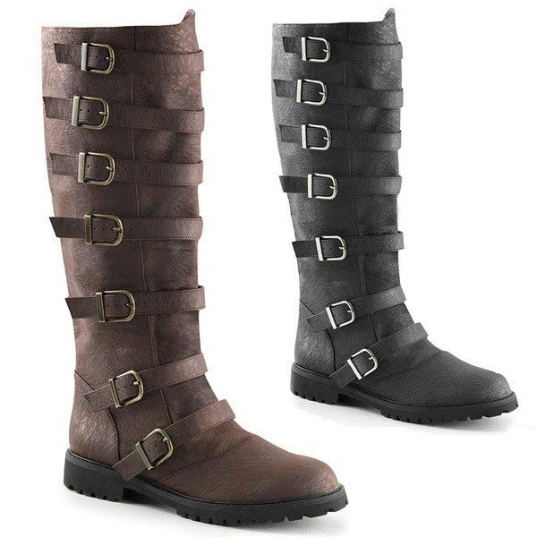 Low Heel Multiple Buckles High Leg Retro Boots