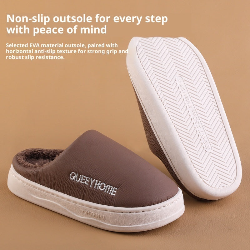 Winter Cotton Waterproof Outdoor Slippers Home Non-slip Winter Fleece-lined Men's Platform