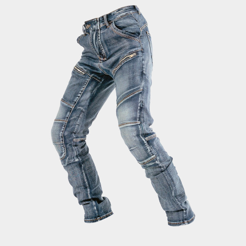 European And American Motorcycle Double Zipper Cycling Pants Four Seasons Slim Racing Anti-fall Jeans