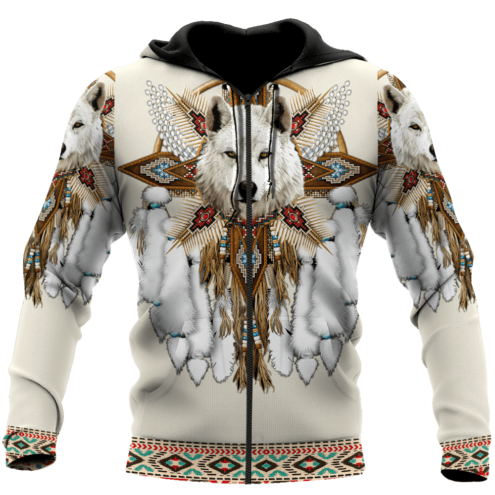 Men's Women's 3D Full Version Indian Indian Wolf Hoodie