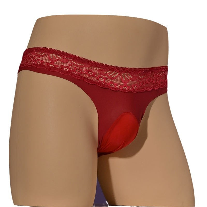Romantic Lace Men's Briefs Comfortable Breathable Ice Silk Elastic Pants