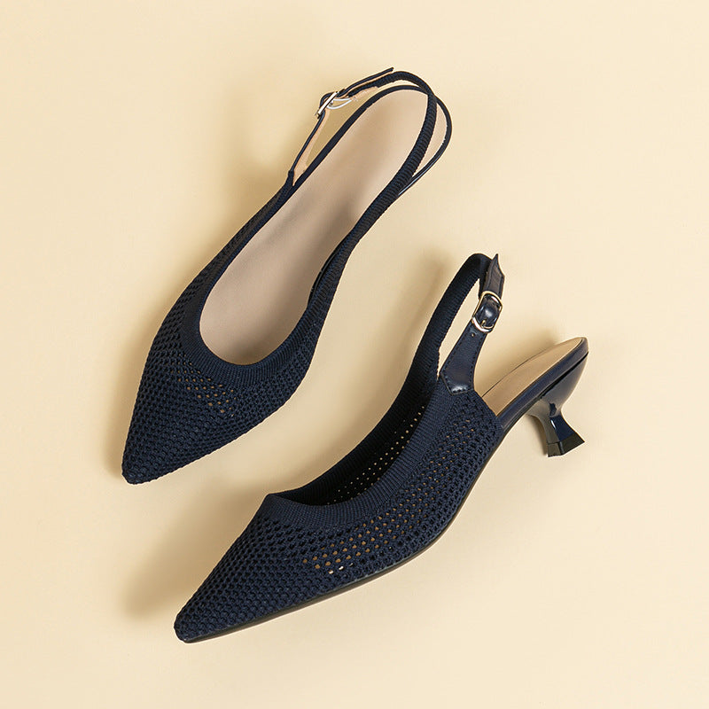 Flyknit Hollow Temperament Pointed Toe Toe High Heels Cooldown