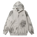 Tie-dye Letter Printing Hooded Cardigan Sweater