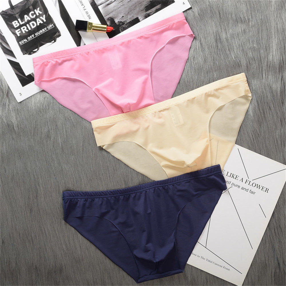 Men's Ice Silk Seamless Ultra-thin Translucent One Piece Low Waist Breathable Briefs