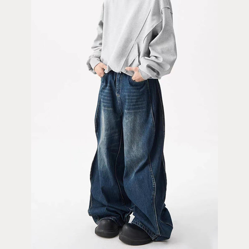 High-grade Stitching Loose Wide-leg Draping Effect Straight-leg Pants Trousers
