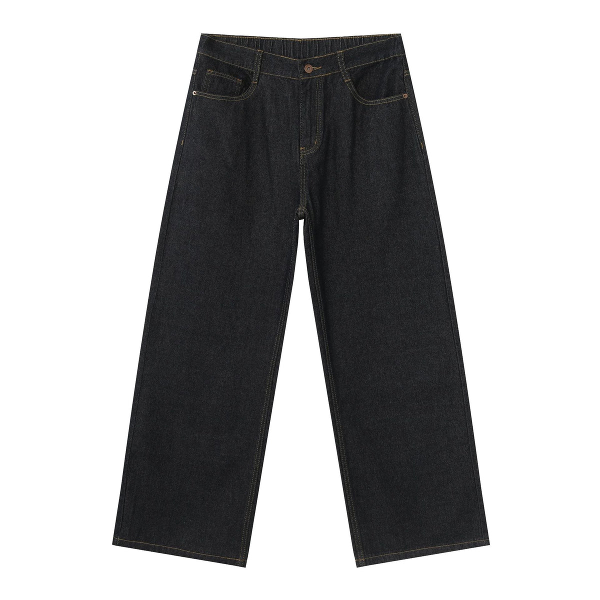 Korean Style Retro Half Elastic Waist Loose Straight Jeans Men's American Style