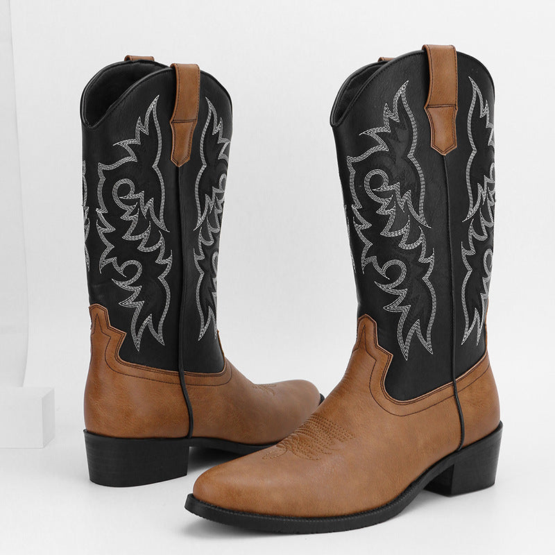 Men's Embroidery Retro High Leg Boot
