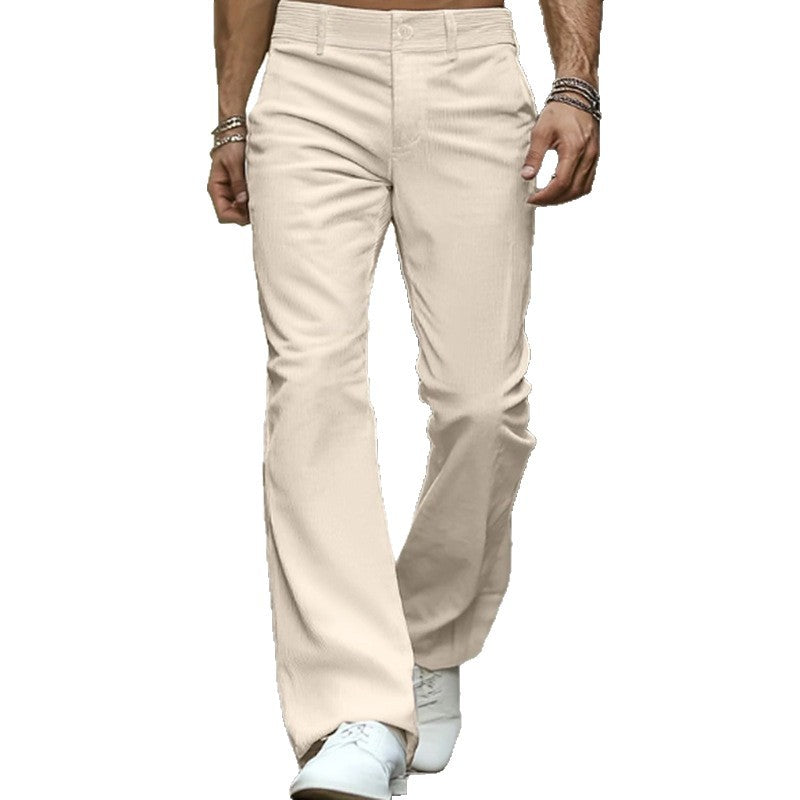 Men's Formal Corduroy Diagonal Pocket Solid Color Slim Fit Bell-bottom Pants